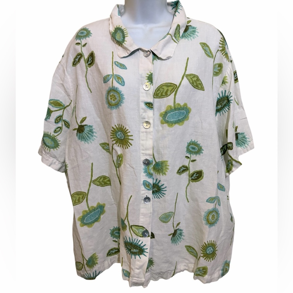 Hot Cotton 3X Linen Cotton Camp Shirt Button Up Botanical Floral Print Boxy Fit - Picture 2 of 8